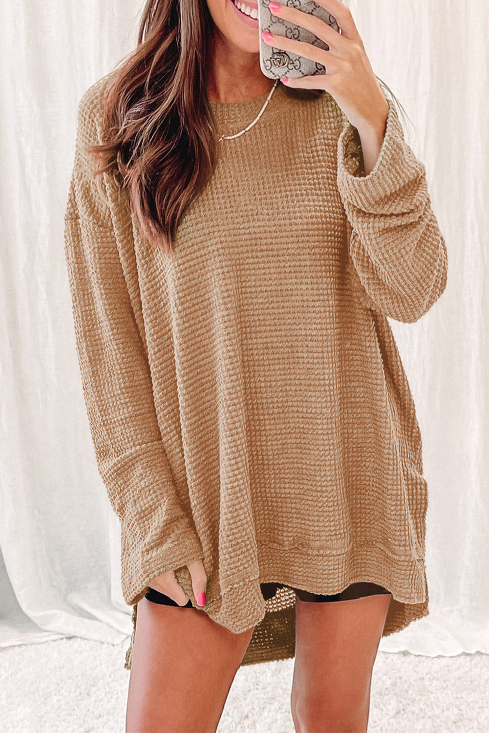 Waffle Knit Oversized Top