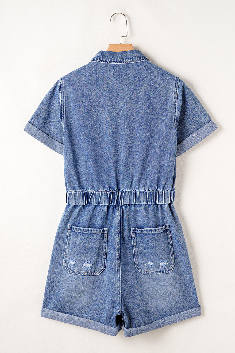 Buttoned Denim Short Sleeve Romper