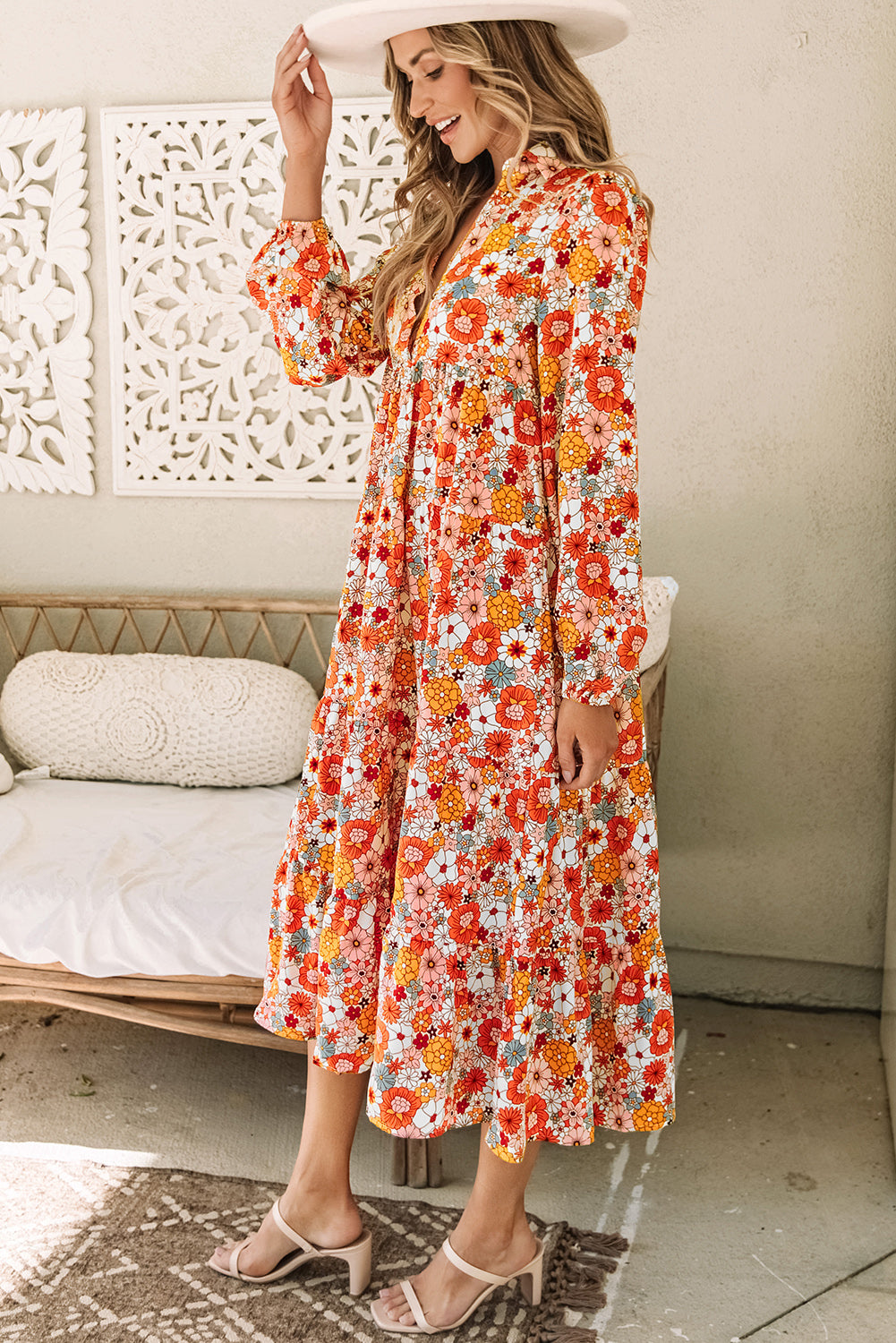 Boho Floral Ruffled Dress