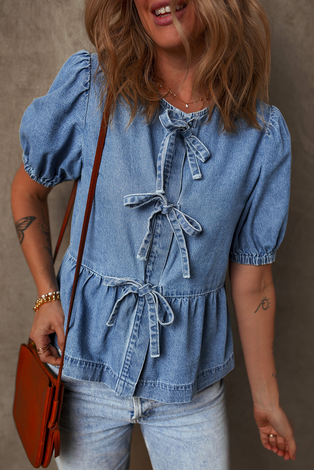 Tied Front Denim Shirt