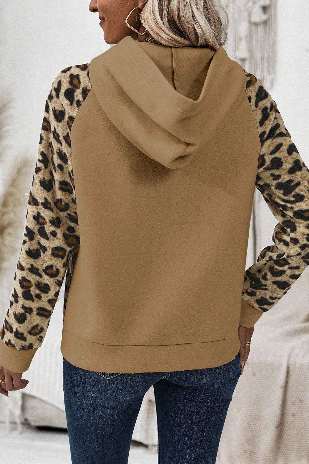 Leopard Patchwork Half-Button Hoodie