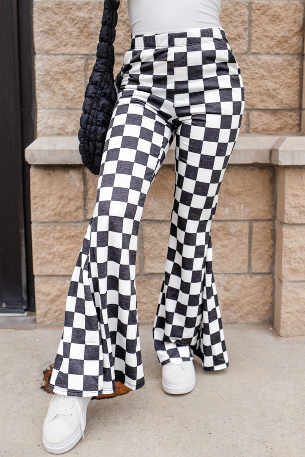 Checkerboard High Rise Flare Pants