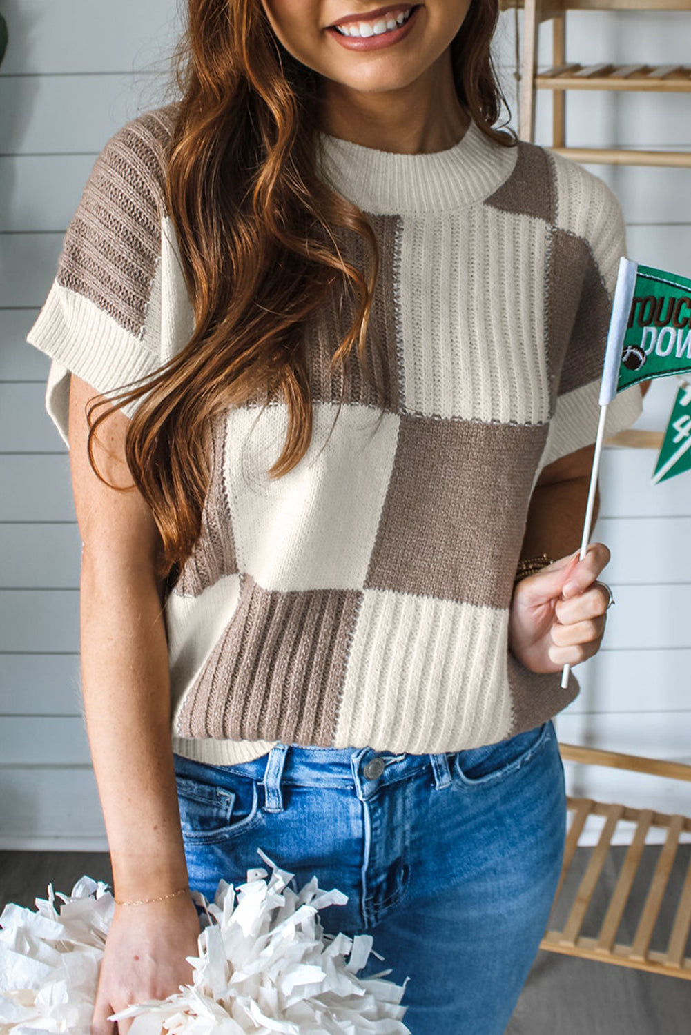 Checkered Color Block Sweater