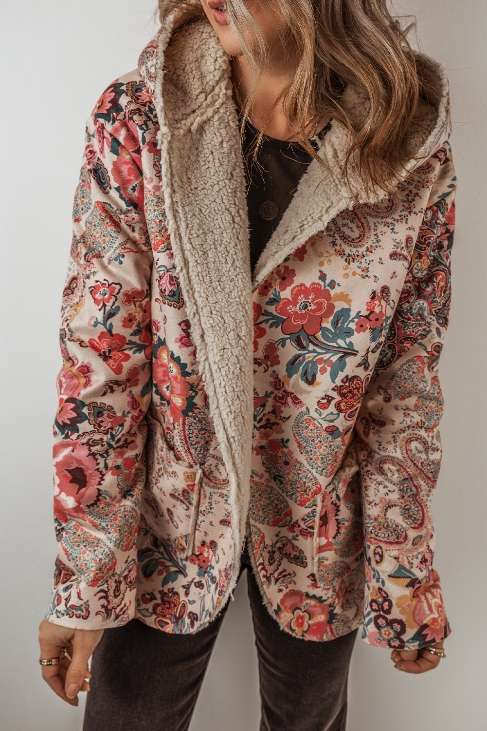 Vintage Paisley Floral Sherpa Jacket