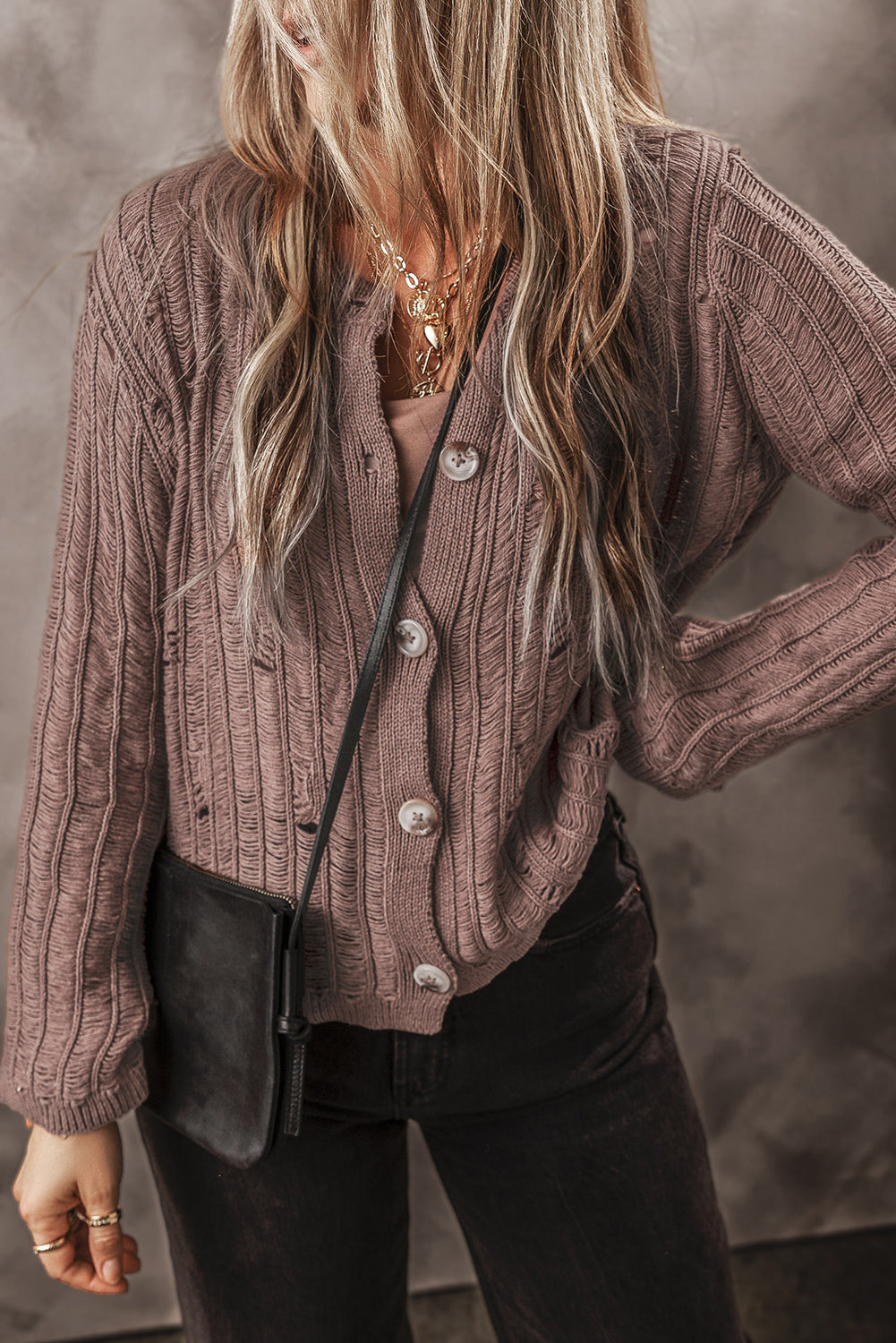 Textured Knit Button Cardigan