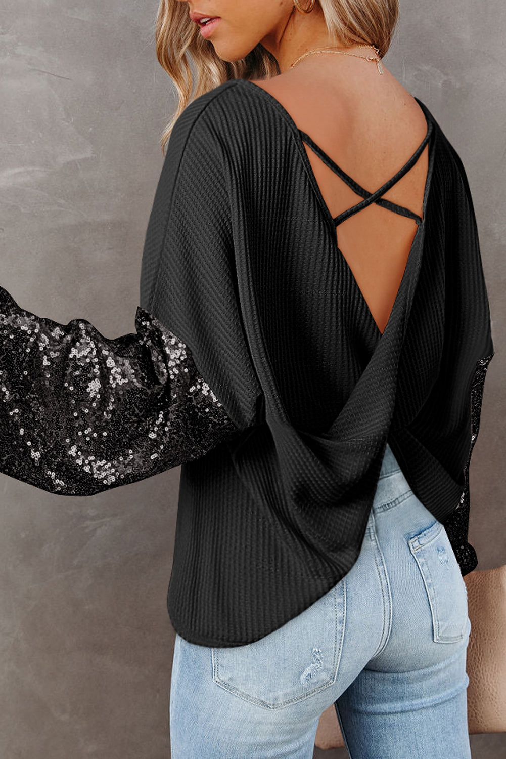 Sequin Waffle Knit Top