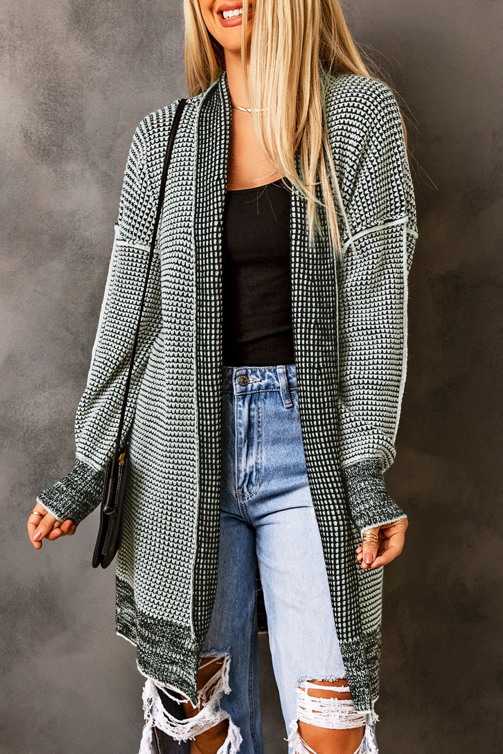 Plaid Knitted Cardigan