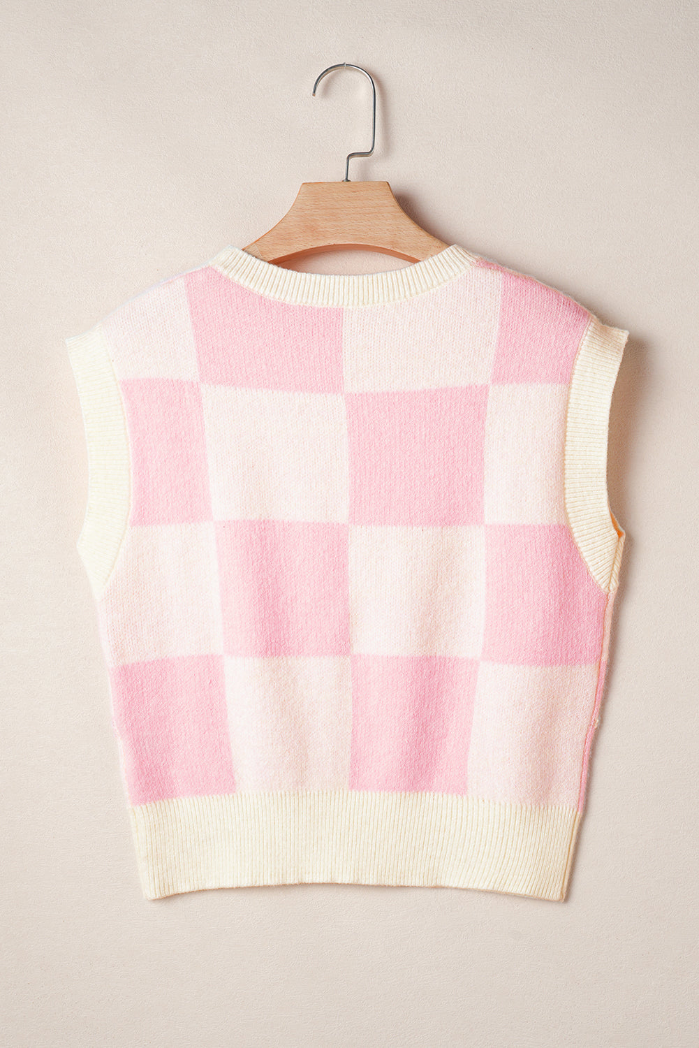 Pink Preppy Bow Detail Checkered Sweater Vest