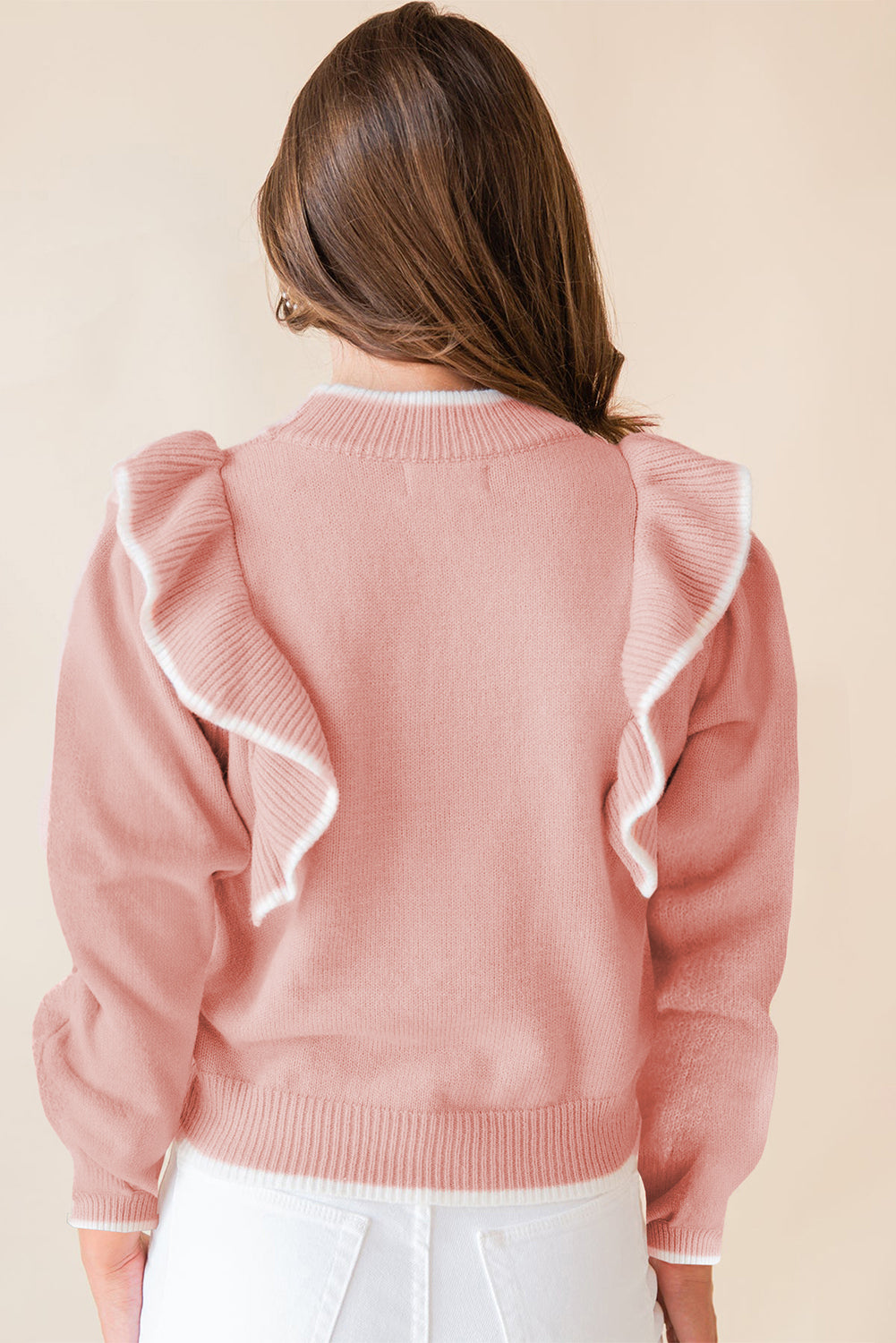 Ruffled Bowknot Ribbed Sweater