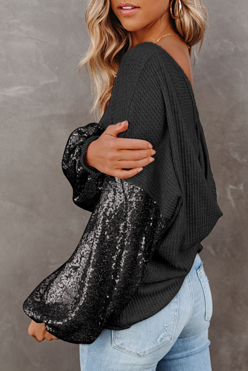 Sequin Waffle Knit Top