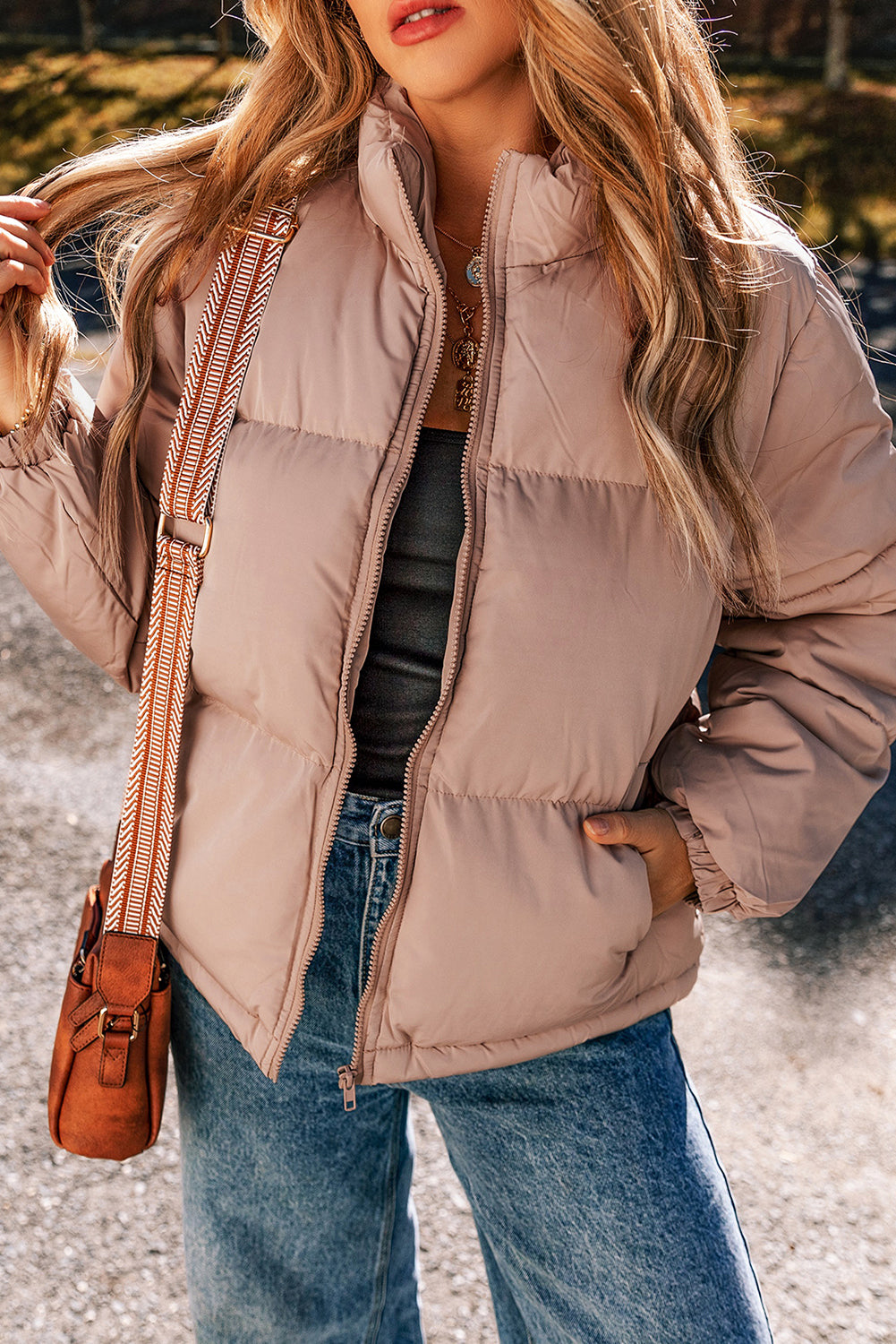 Pink Full-Zip Quilted Puffer Jacket