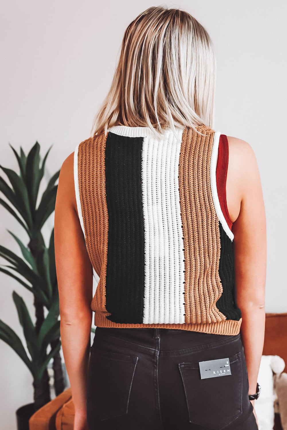 Stripe Color Block Knitted Vest