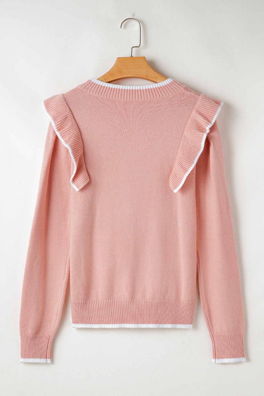 Ruffled Bowknot Ribbed Sweater