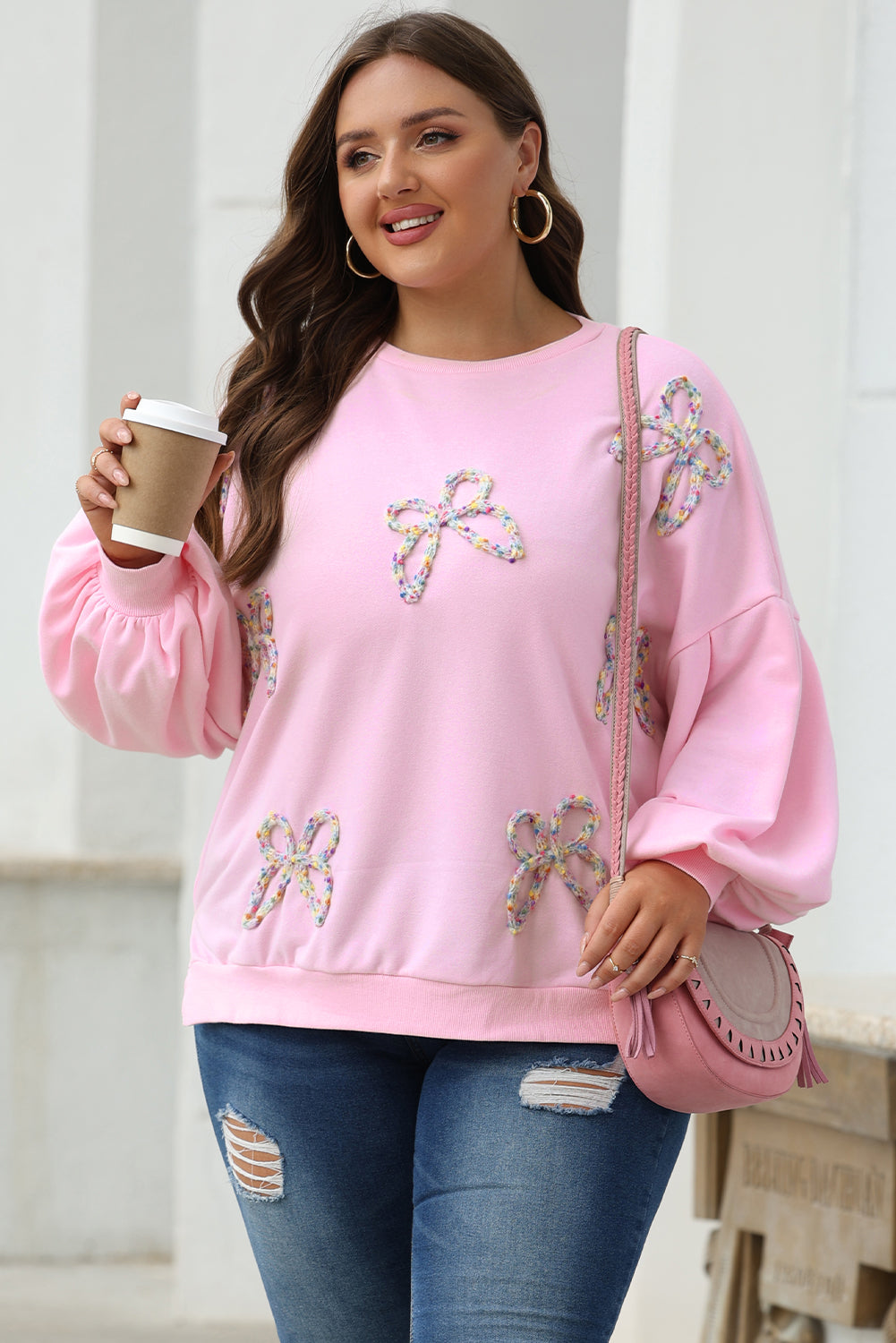 Embroidered Bow Oversized Sweatshirt