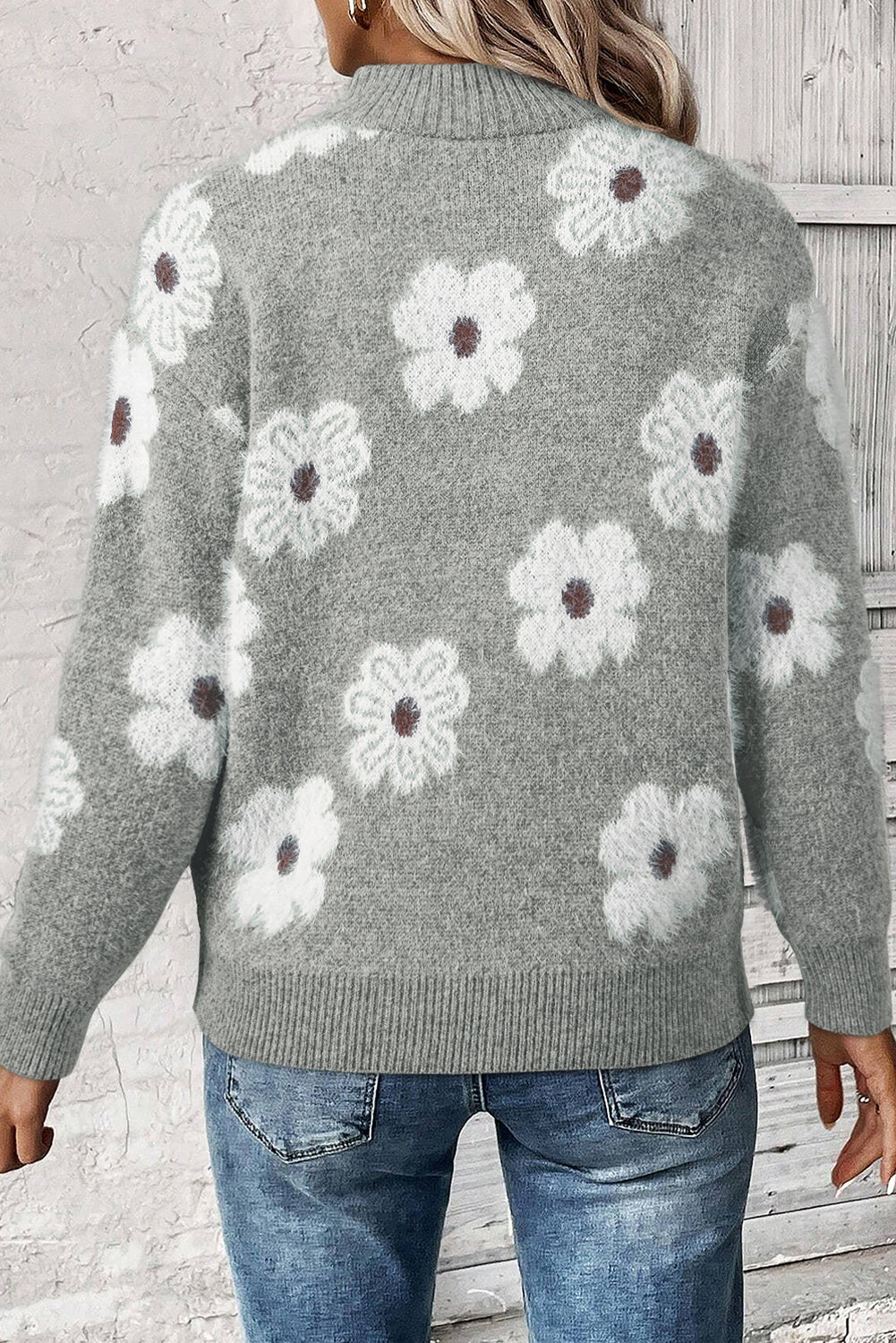 Floral Half-Zip Sweater