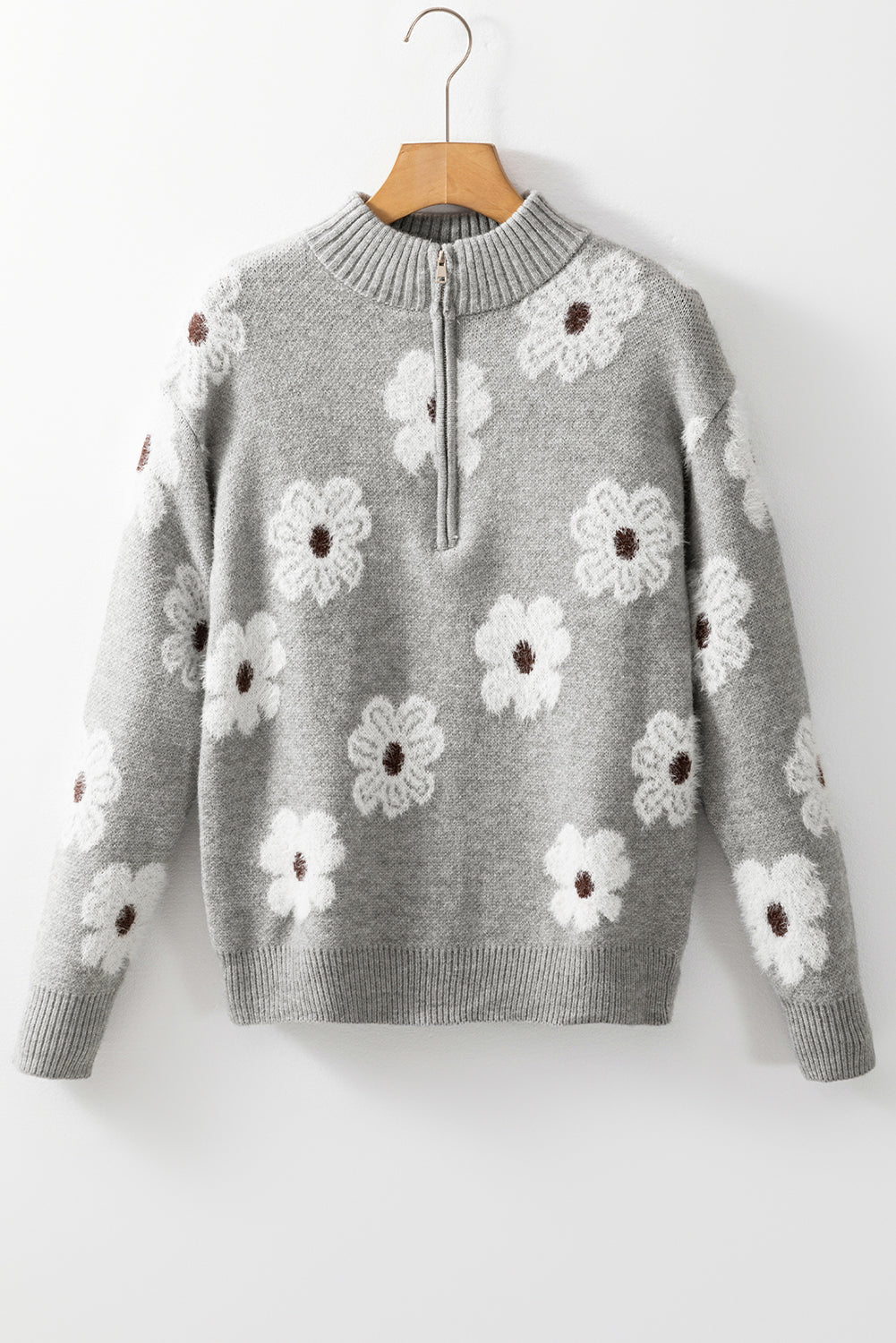 Floral Half-Zip Sweater