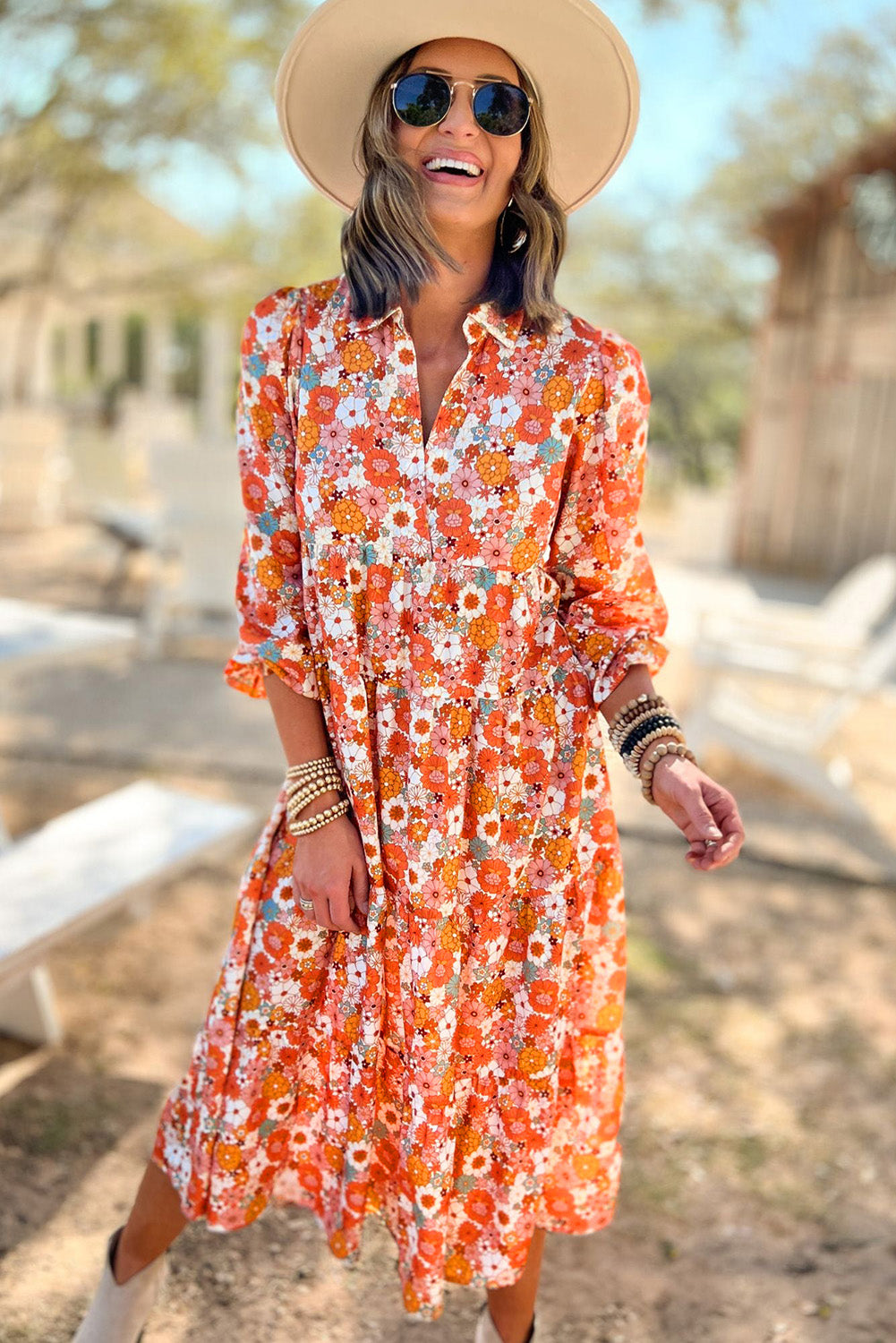 Boho Floral Ruffled Dress