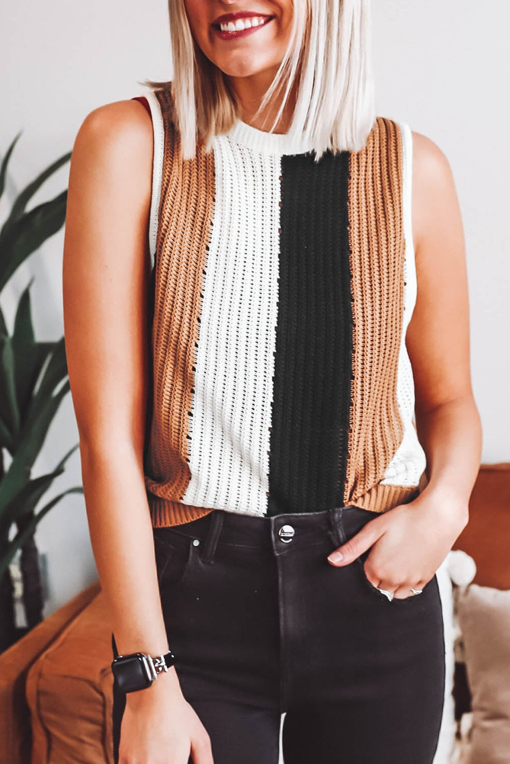 Stripe Color Block Knitted Vest