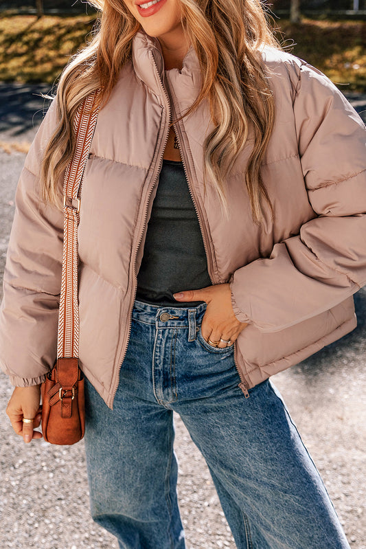 Pink Full-Zip Quilted Puffer Jacket