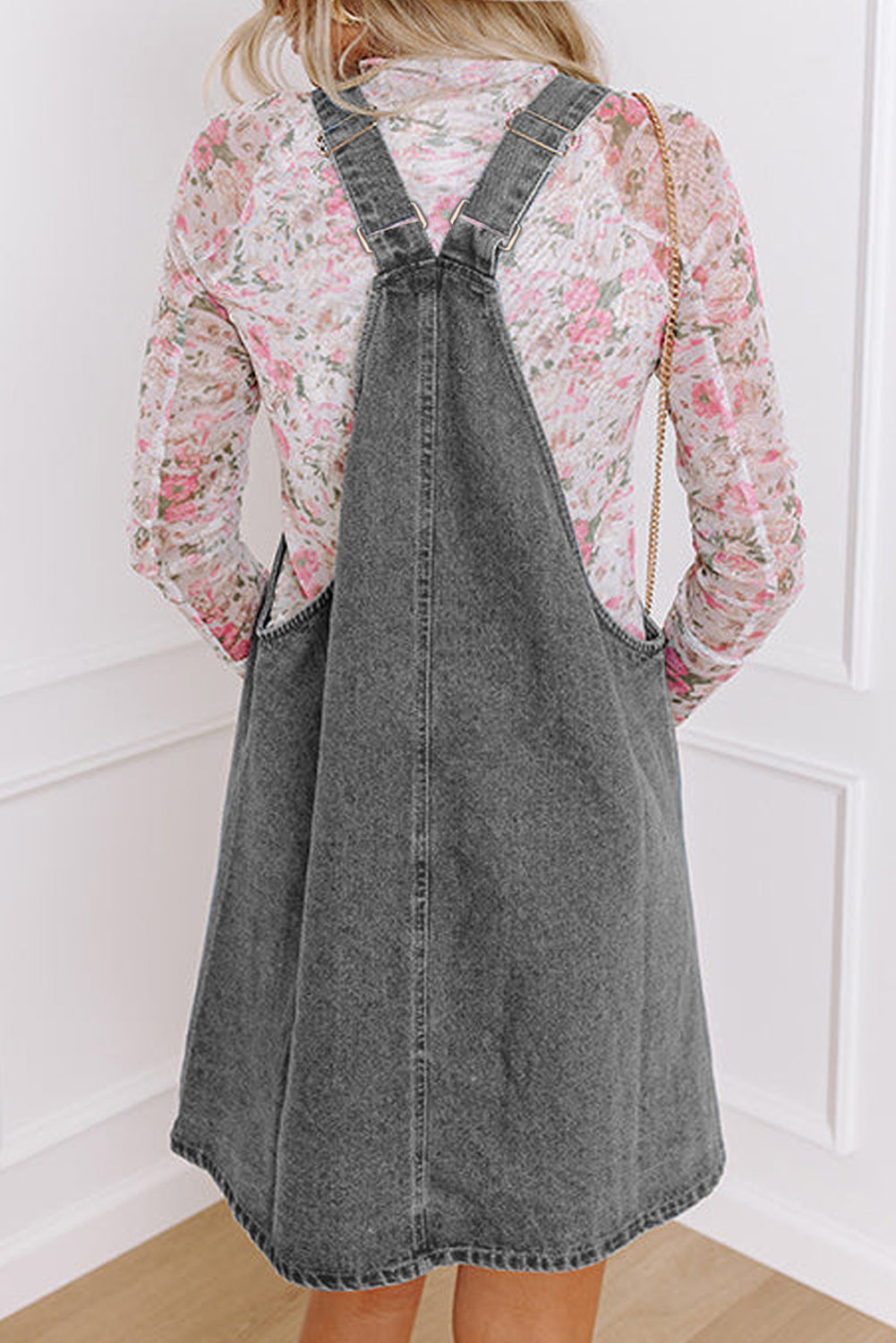 Button-Up Denim Overall Dress