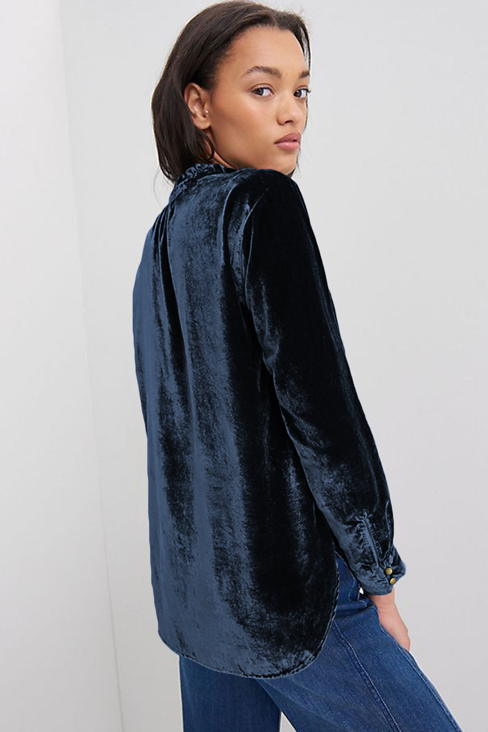 Frilled Button Velvet Top