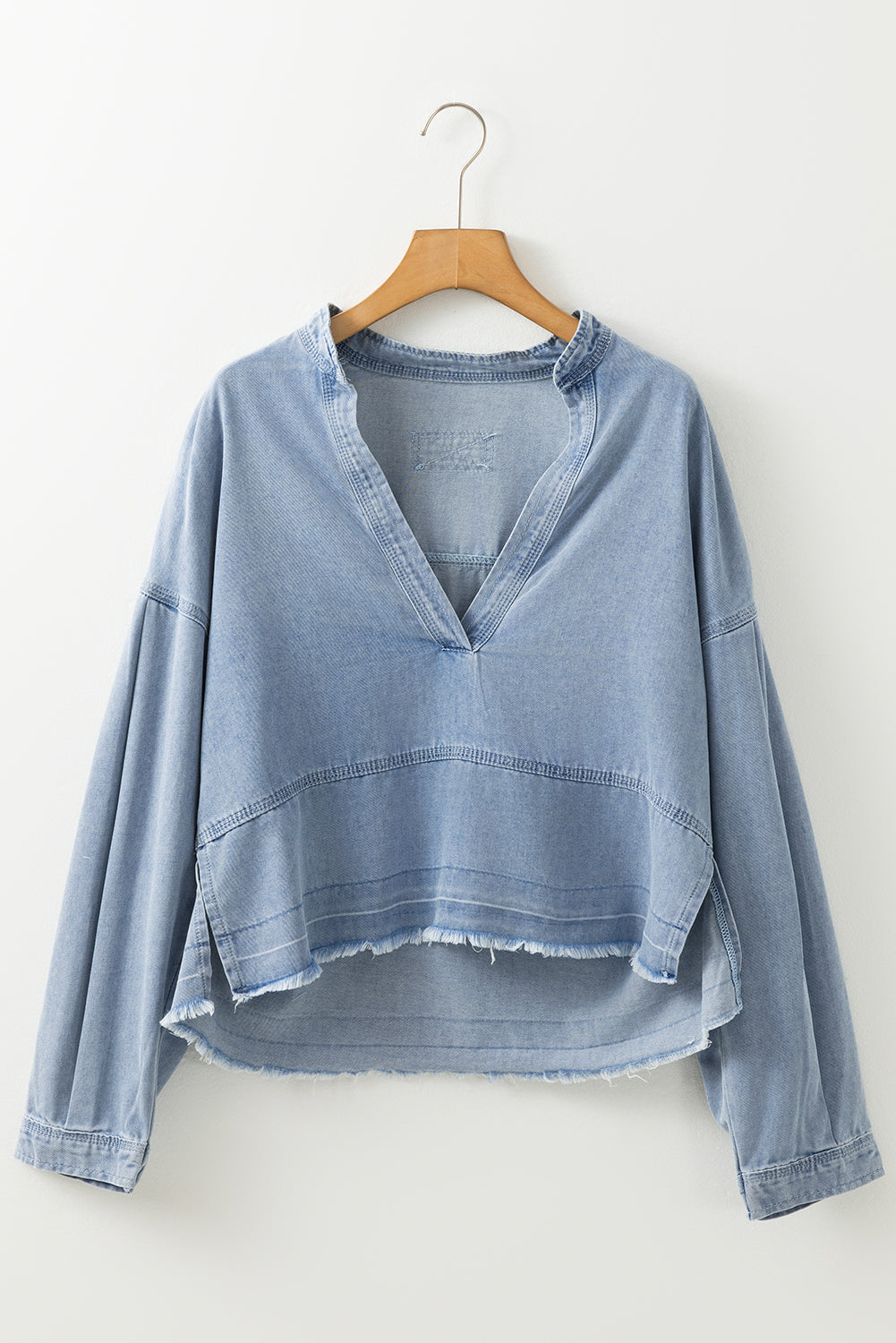 Light Wash V-Neck Denim Top