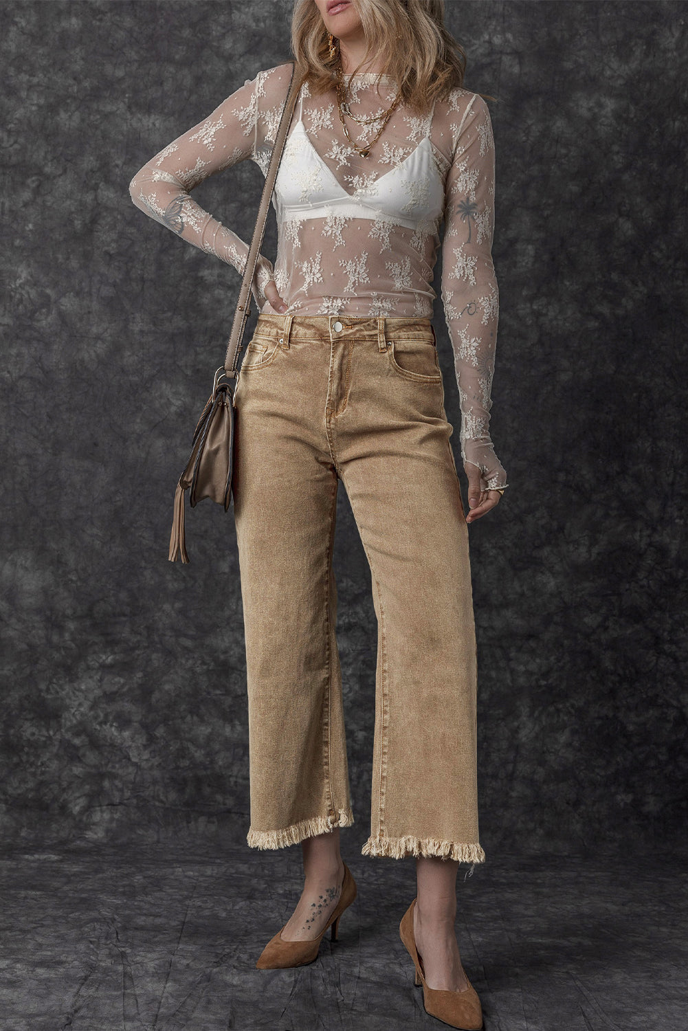 Acid Washed High Rise Cropped Jeans