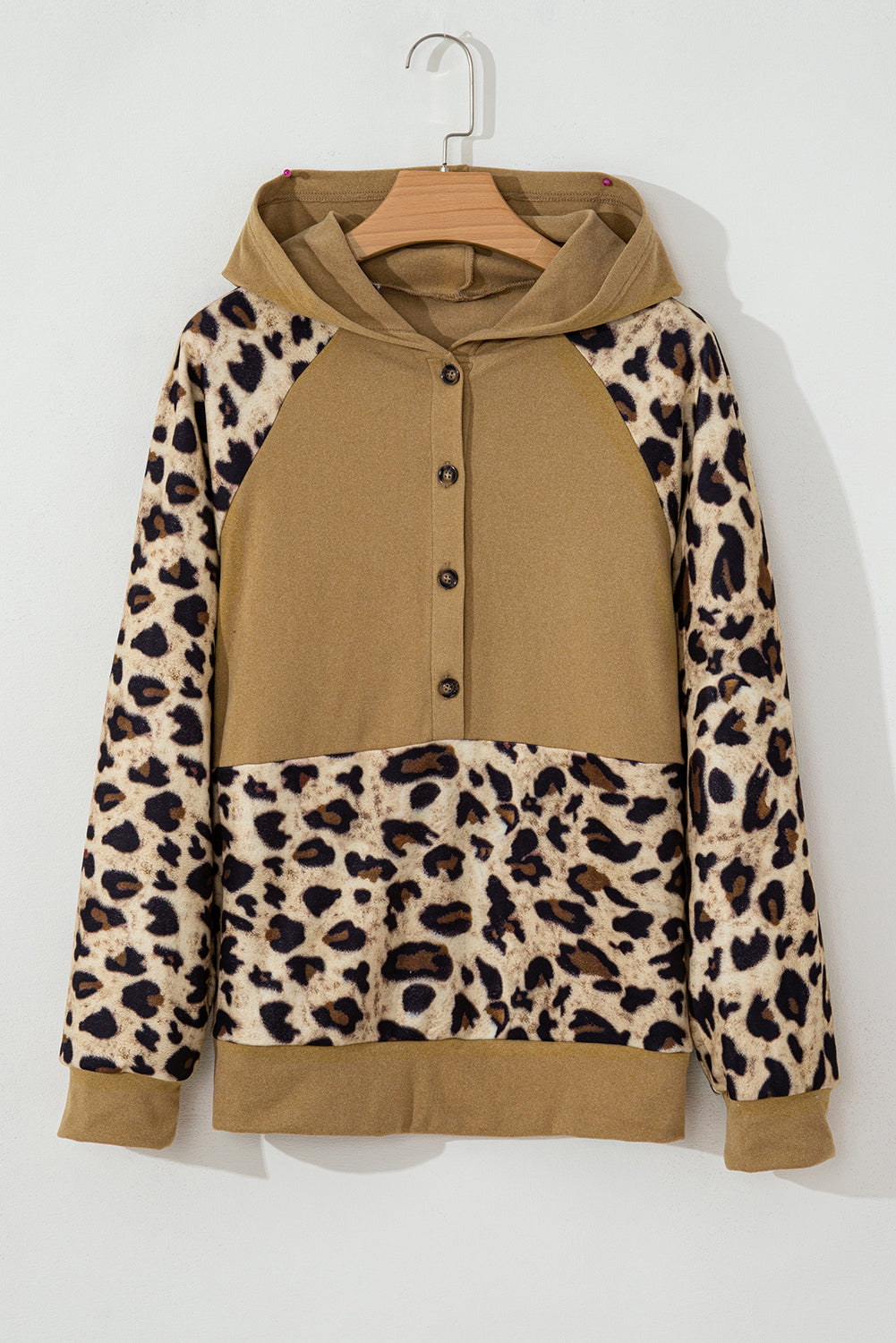 Leopard Patchwork Half-Button Hoodie