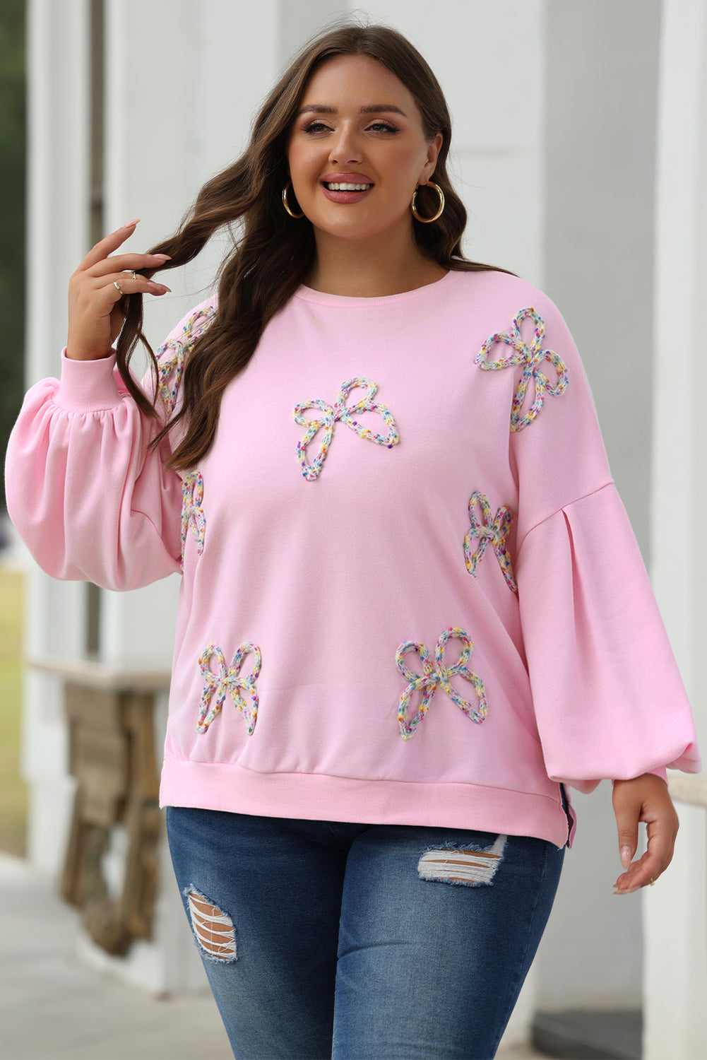 Embroidered Bow Oversized Sweatshirt