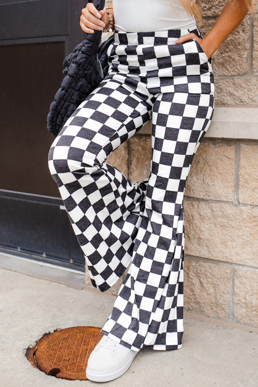 Checkerboard High Rise Flare Pants