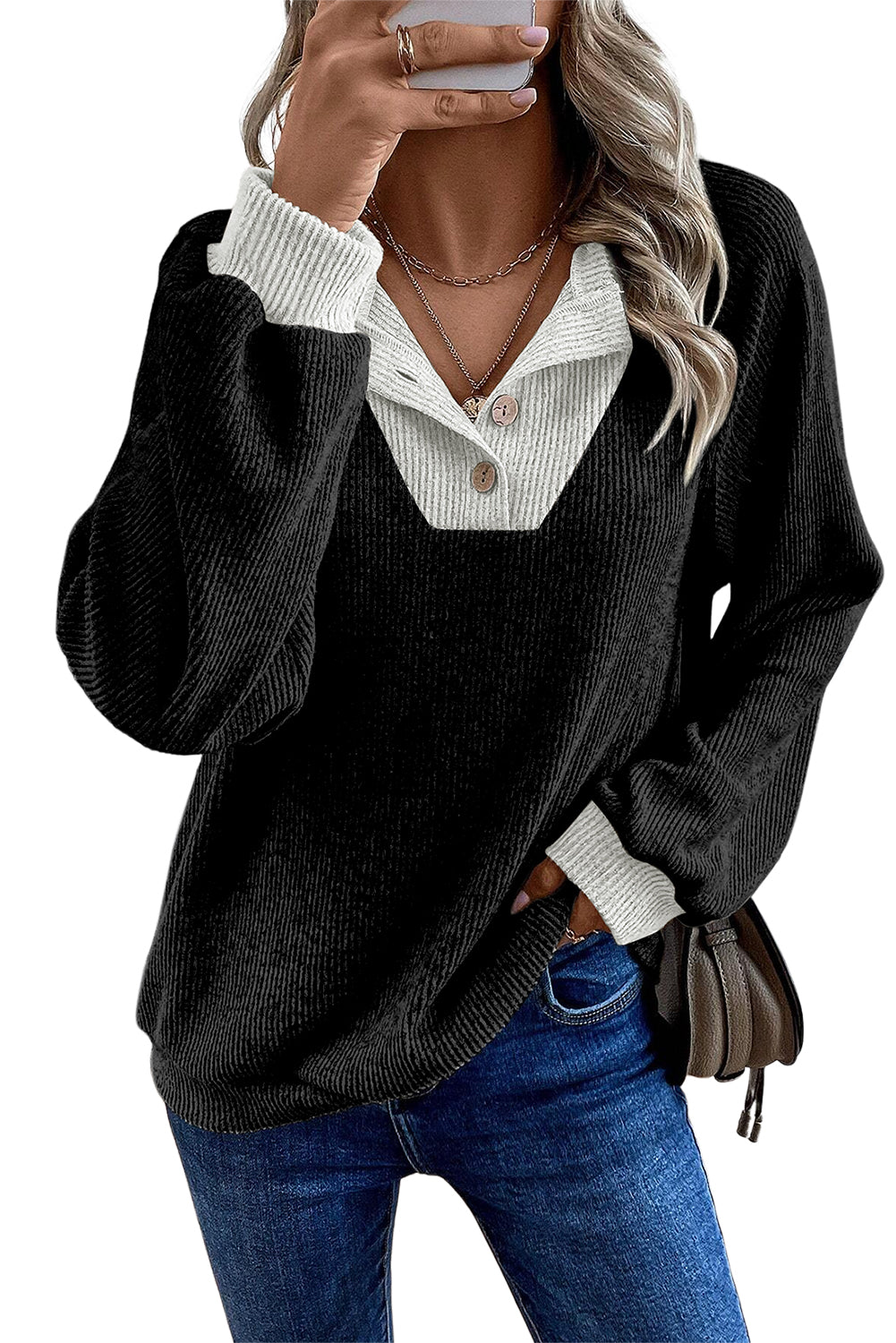 Ribbed Loose Fit Long Sleeve Top