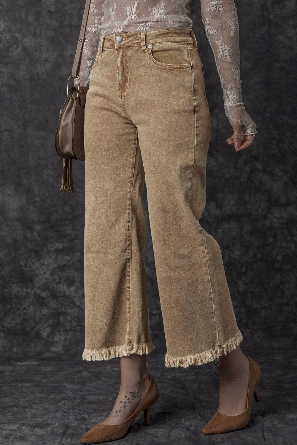 Acid Washed High Rise Cropped Jeans