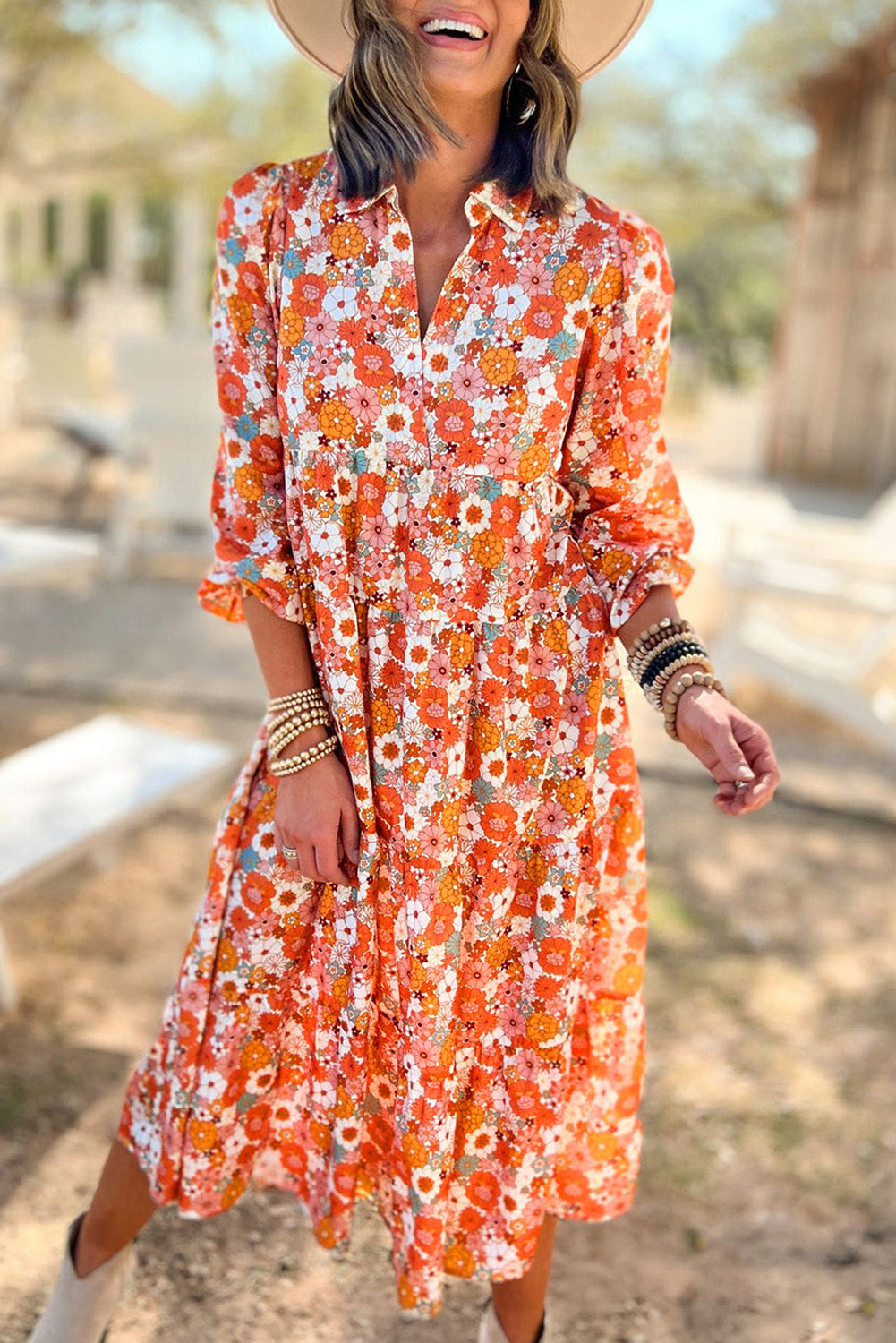 Boho Floral Ruffled Dress