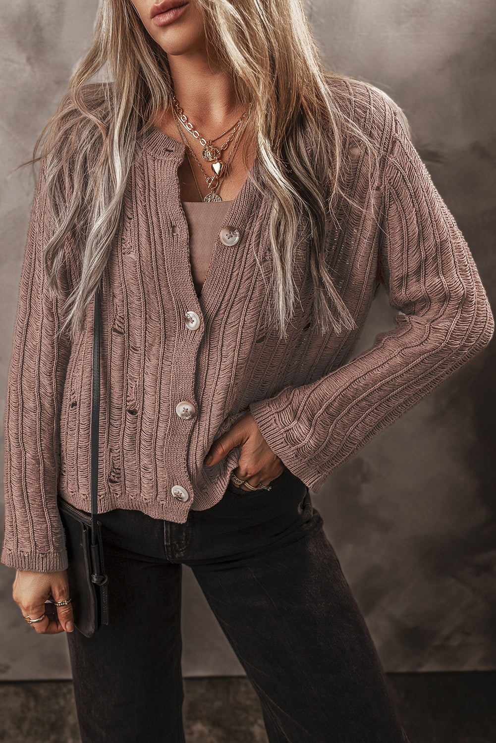 Textured Knit Button Cardigan