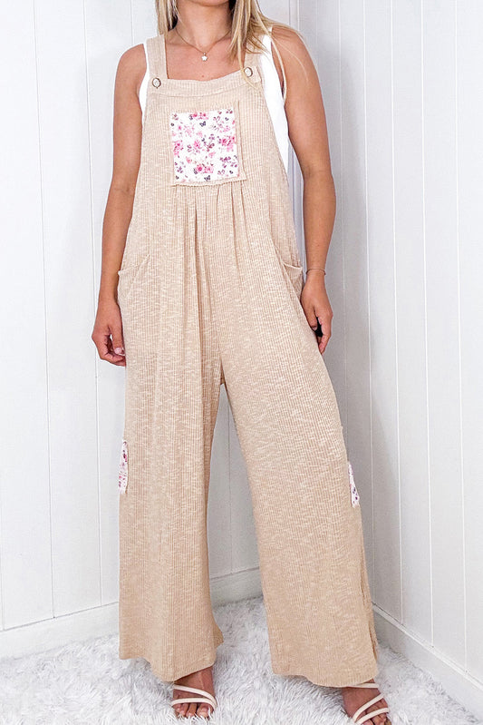 Floral Patchwork Ribbed Jumpsuit