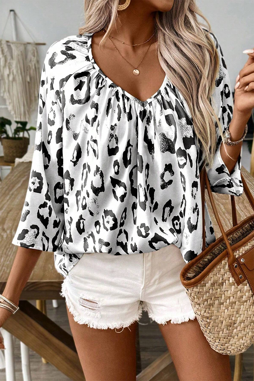 Leopard Ruched Blouse