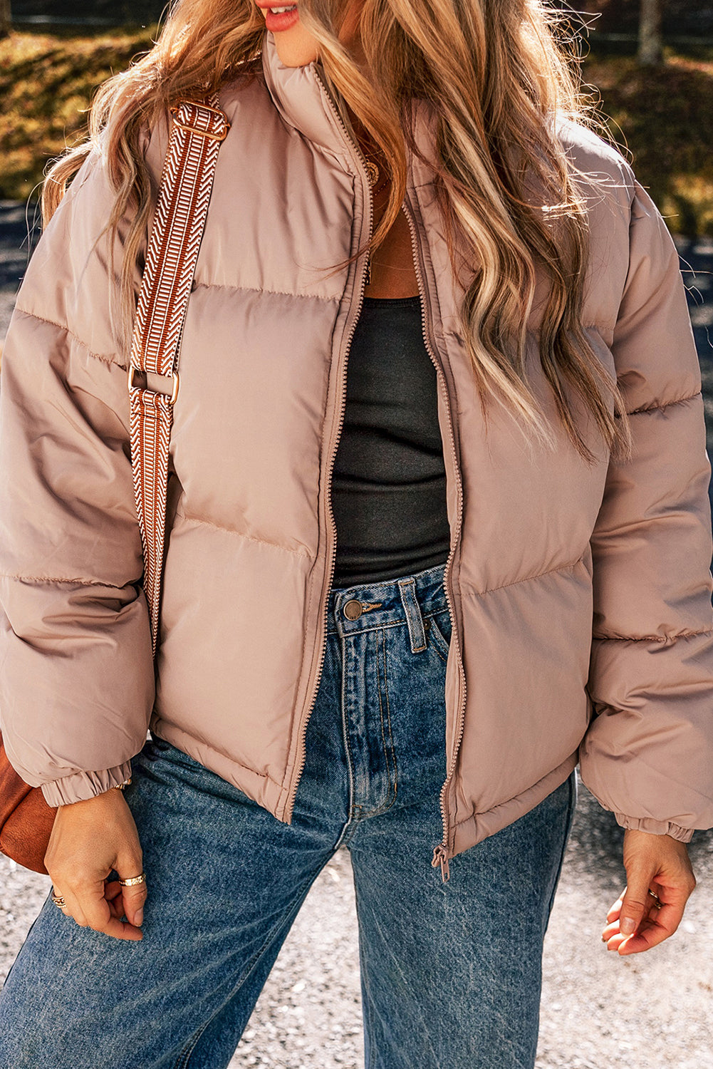 Pink Full-Zip Quilted Puffer Jacket