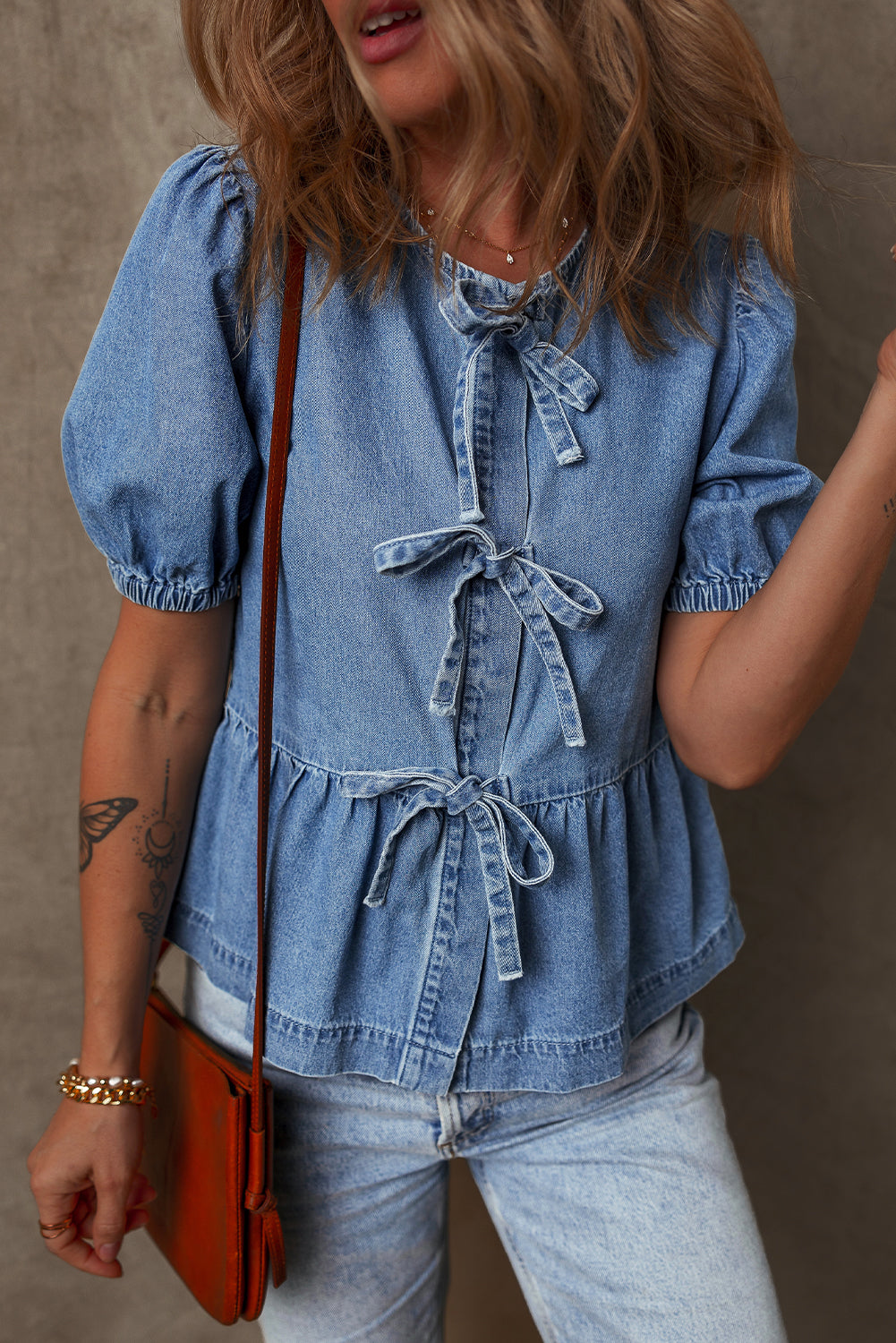 Tied Front Denim Shirt