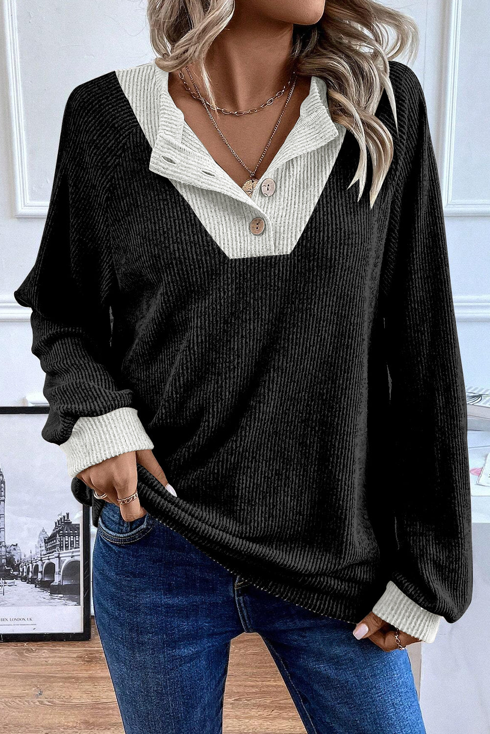 Ribbed Loose Fit Long Sleeve Top