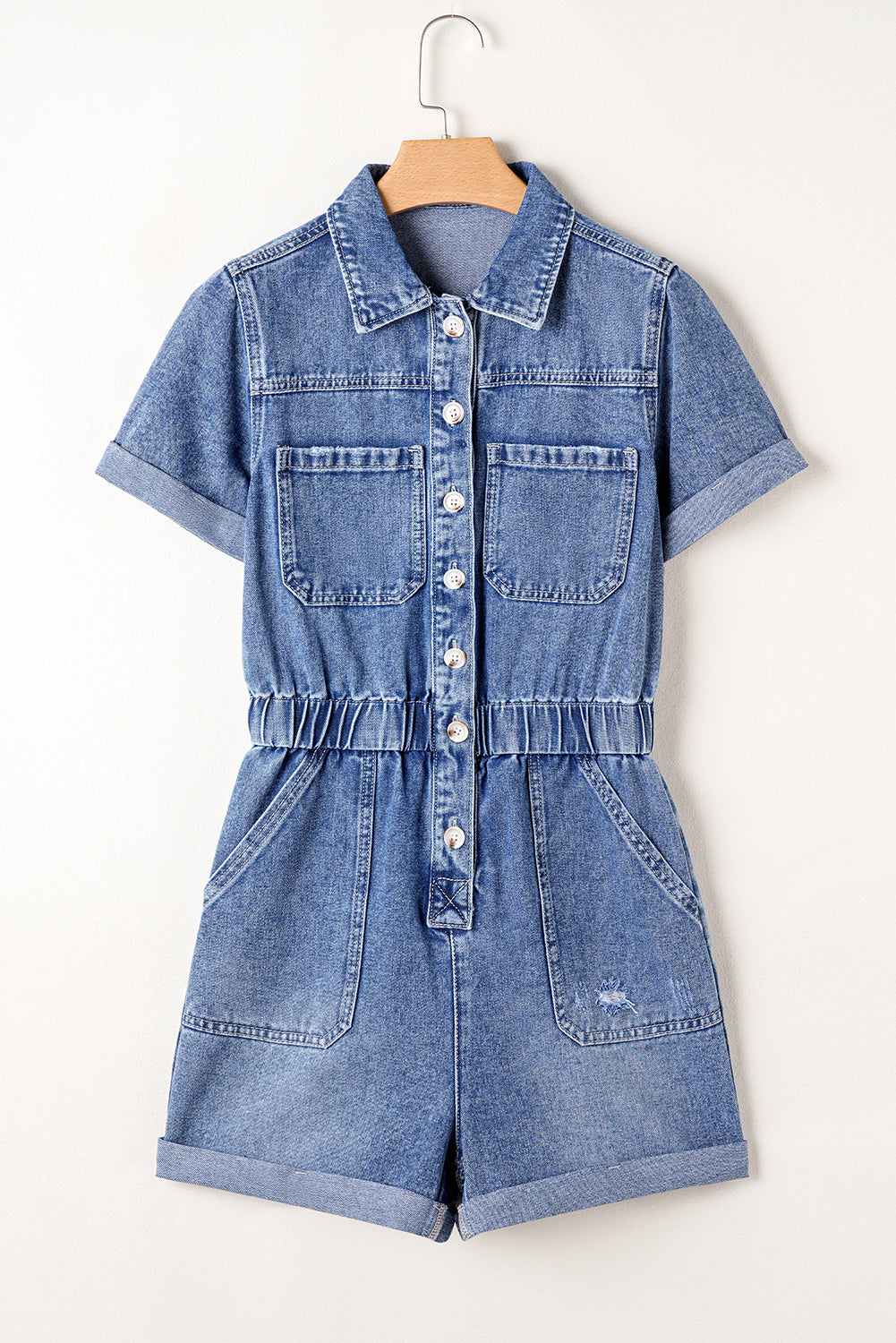 Buttoned Denim Short Sleeve Romper