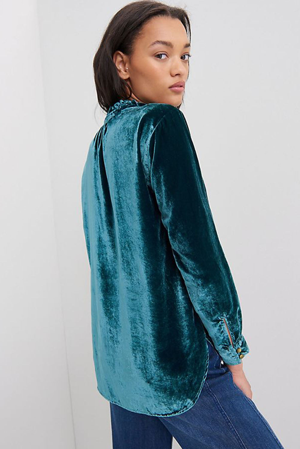 Frilled Button Velvet Top