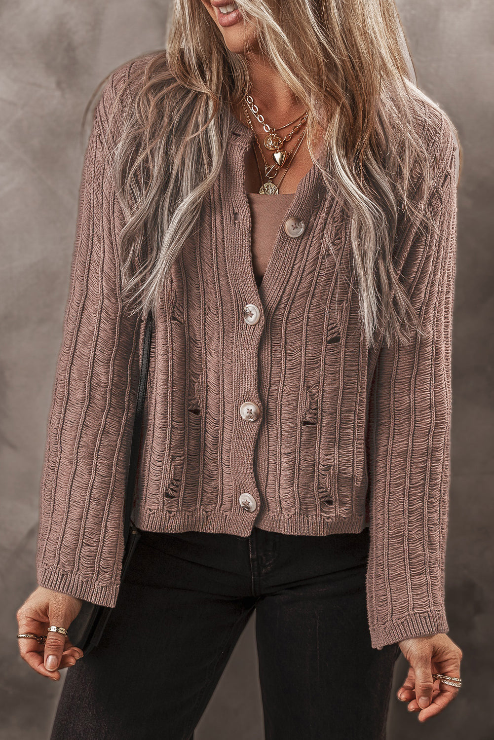 Textured Knit Button Cardigan