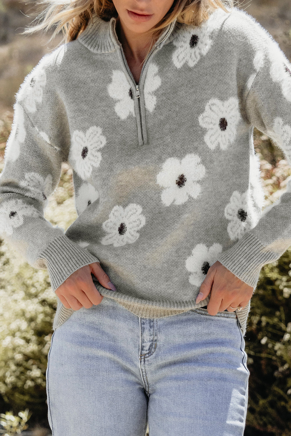 Floral Half-Zip Sweater