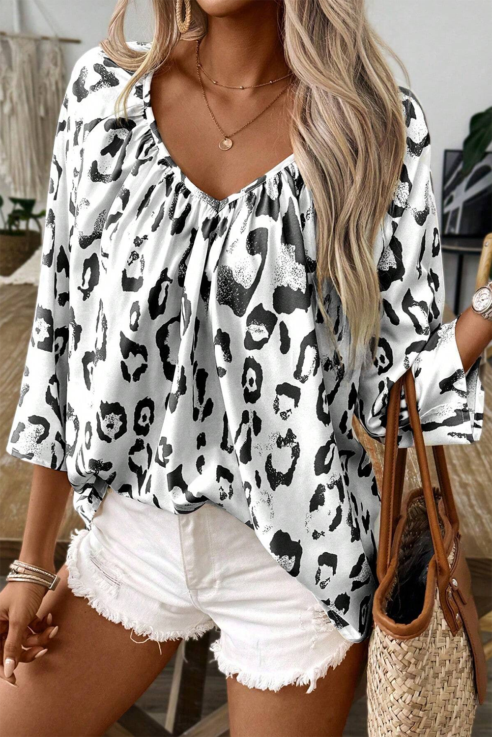 Leopard Ruched Blouse