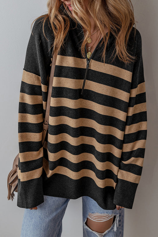 Stripe Quarter-Zip Oversized Sweater