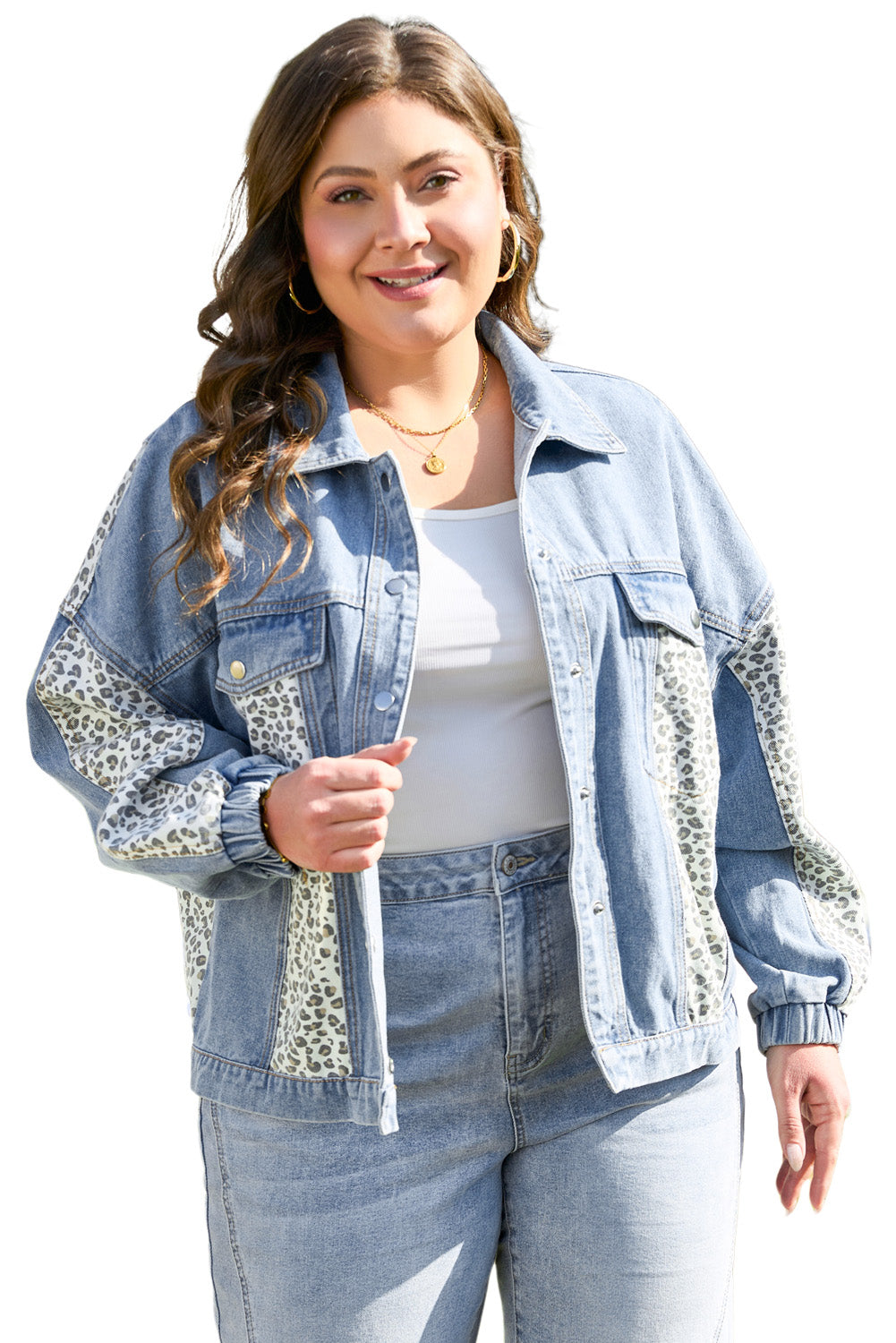 Leopard Patchwork Denim Jacket