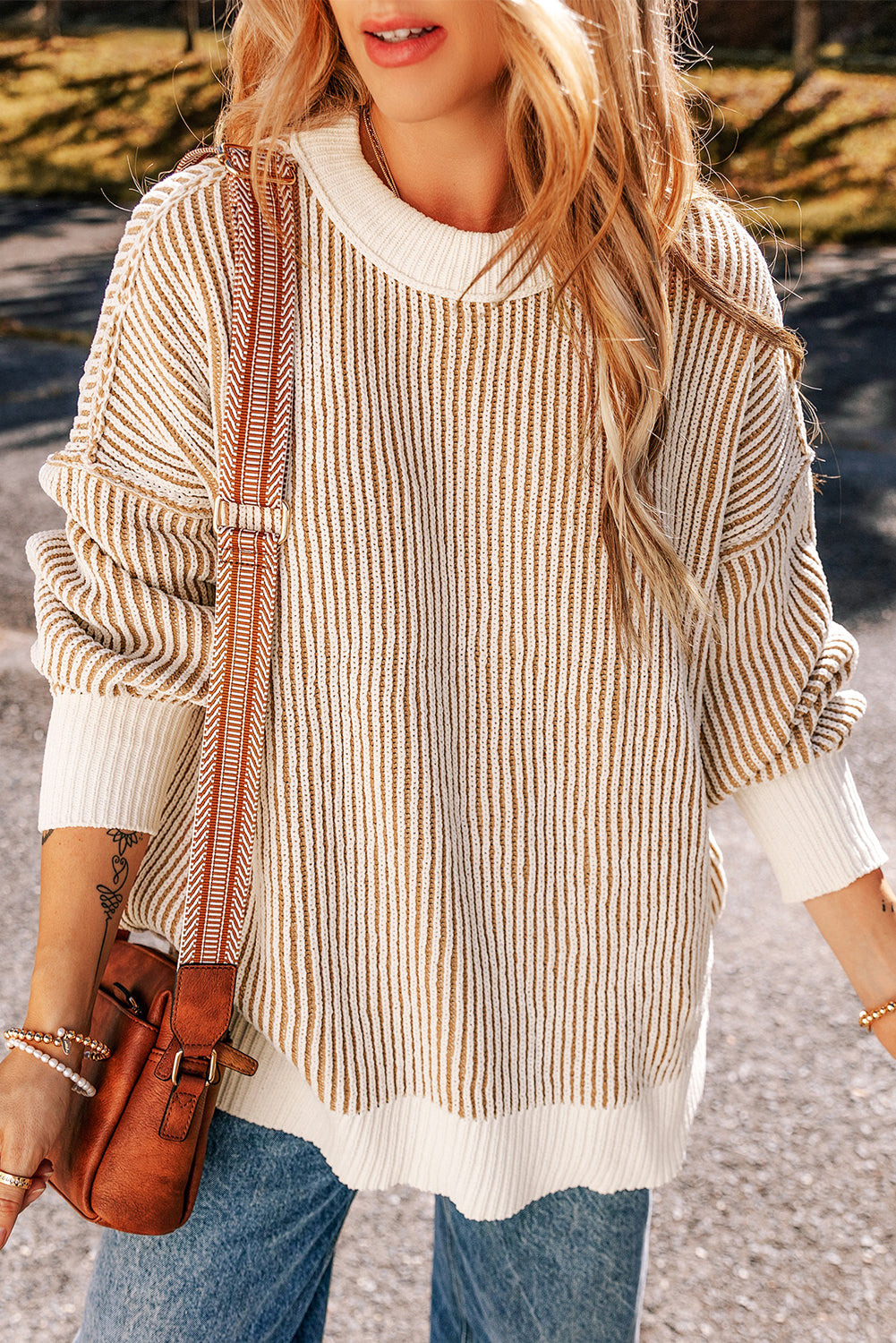 Striped Textured Knit Sweater