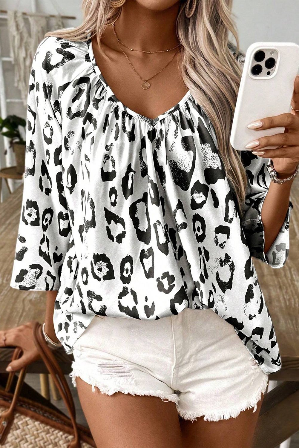 Leopard Ruched Blouse