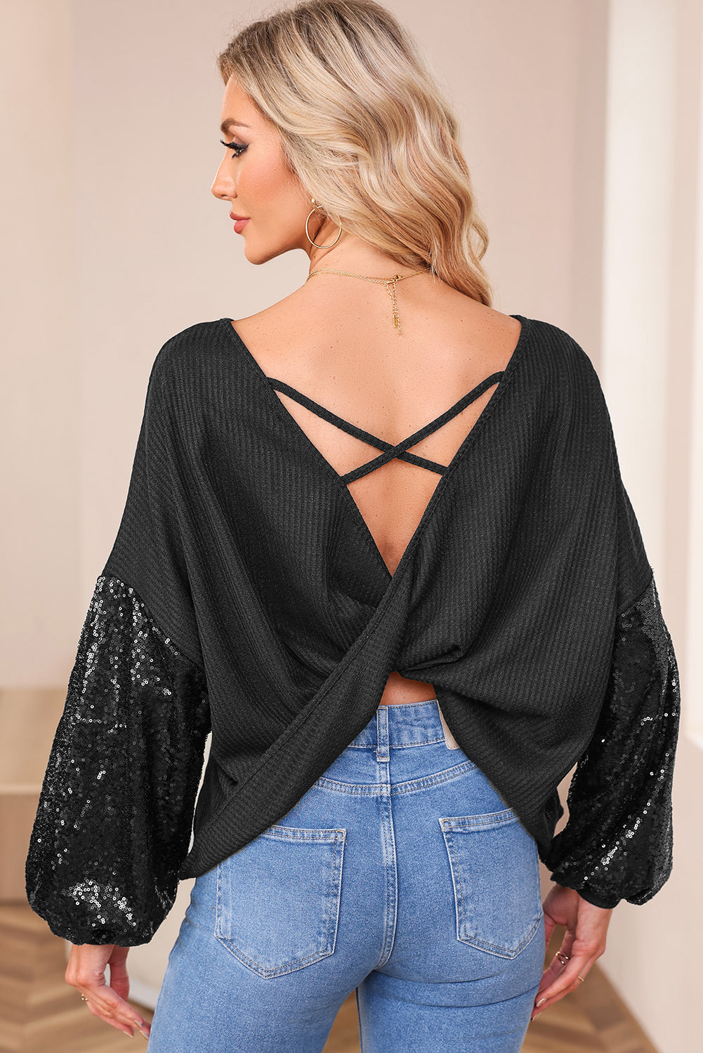 Sequin Waffle Knit Top