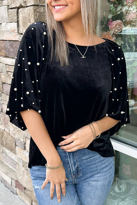 Pearl Beaded Velvet Top